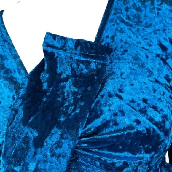 Shane Justin Runway Women's Velour Stretch Crop Tie Front Blouse Blue Large - Picture 3 of 9